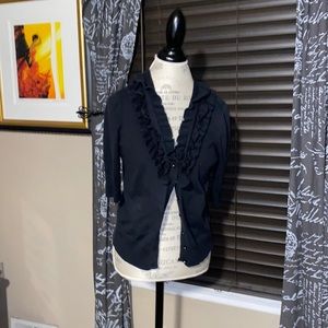 Short Sleeve Black Ruffled Cardigan - L